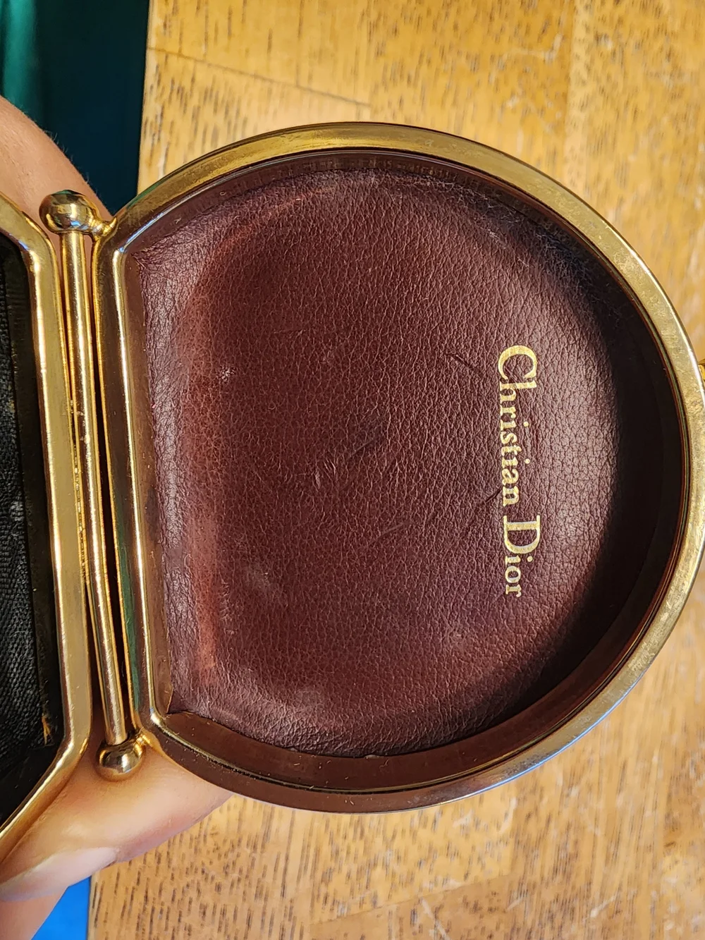 vintage Christian Dior maroon leather kiss-lock coin purse embossed Logo